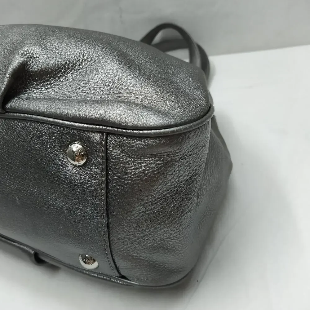 Michael Kors Metallic Gray Leather Double Handles Shoulder Bag